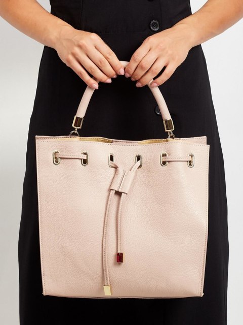 Kwadratowy shopper bag ściągany troczkiem, skóra naturalna - Rovicky Kwadratowy shopper bag ściągany troczkiem, skóra naturalna - Rovicky