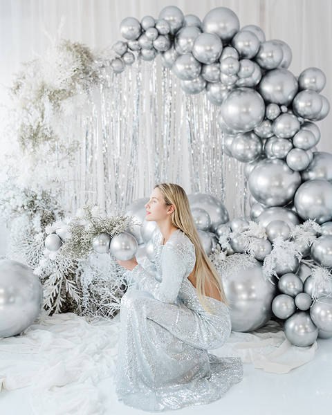 Balon lateksowy Gigant, Glossy, Chrome, Srebrny, 60cm, 1 szt.