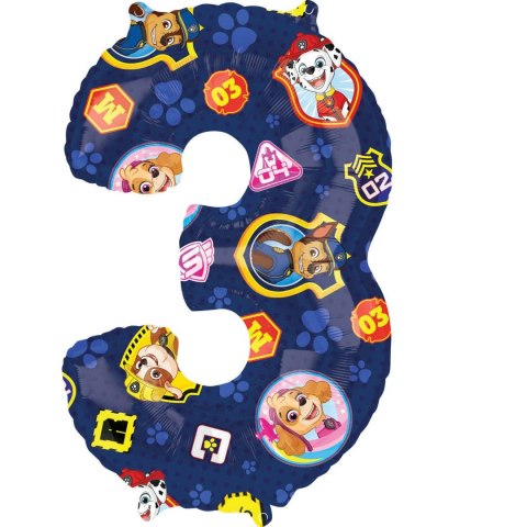 Cyfra 3 Balon Foliowy na 3 Urodziny Psi Patrol 43x66cm Cyfra 3 Balon Foliowy na 3 Urodziny Psi Patrol 43x66cm