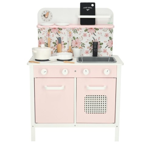 Kuchnia dla dzieci drewniana MDF Lulilo FLoro akcesoria różowa 82cm
