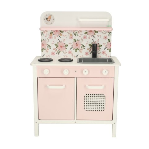 Kuchnia dla dzieci drewniana MDF Lulilo FLoro akcesoria różowa 82cm