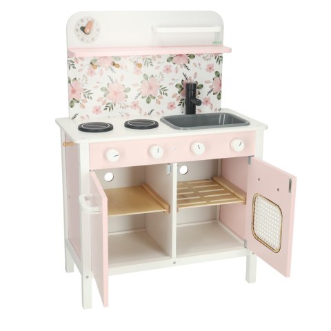 Kuchnia dla dzieci drewniana MDF Lulilo FLoro akcesoria różowa 82cm