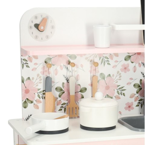 Kuchnia dla dzieci drewniana MDF Lulilo FLoro akcesoria różowa 82cm