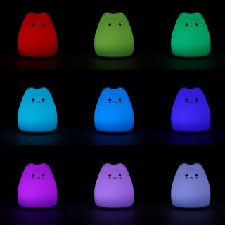 Lampka nocna dla dzieci silikonowa dotykowa miękka RGB LED biała kotek