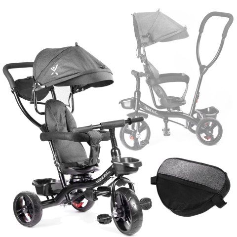 Rowerek trójkołowy Trike Fix Lite rower spacerówka 3w1 obracany 360 wolne koło szary