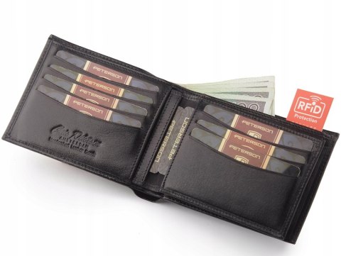 Dwuczęściowy czarny portfel ze skóry naturalnej + etui - Peterson