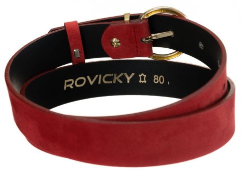 Matowy, skórzany pasek damski ze złotą, okrągłą klamrą - Rovicky Matowy, skórzany pasek damski ze złotą, okrągłą klamrą - Rovicky