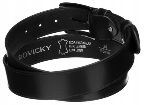 Szeroki, skórzany pasek męski z metalową klamrą - Rovicky Szeroki, skórzany pasek męski z metalową klamrą - Rovicky
