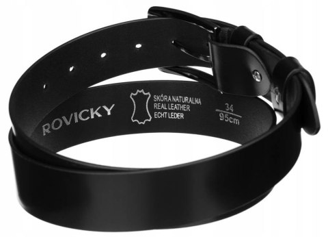 Szeroki, skórzany pasek męski z metalową klamrą - Rovicky Szeroki, skórzany pasek męski z metalową klamrą - Rovicky